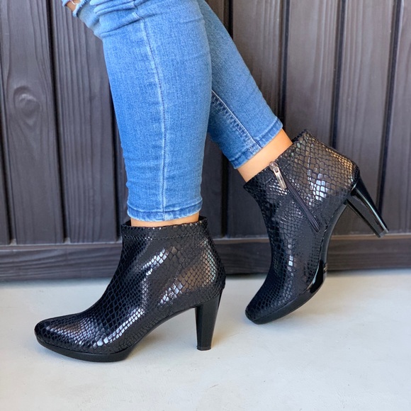 Black Embossed Ankle Boots - Picture 3 of 7